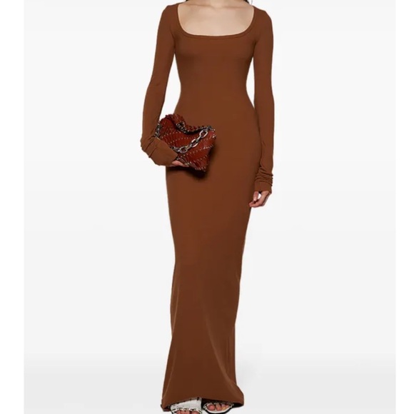 eterne brown dress Square Neckline Long Sleeve Slim-Fit Adjust the barely FMD-EOFY-25 Chun Li 👊🏽🥋 #spookyszn Color:#26-Cream